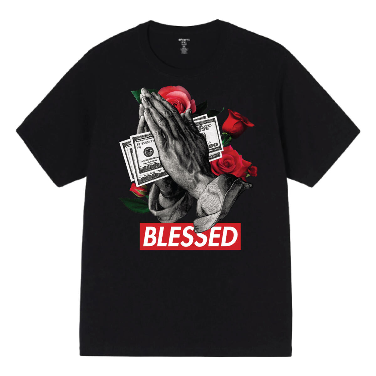Men's Black 100% Cotton Tee  - Praying Blessed