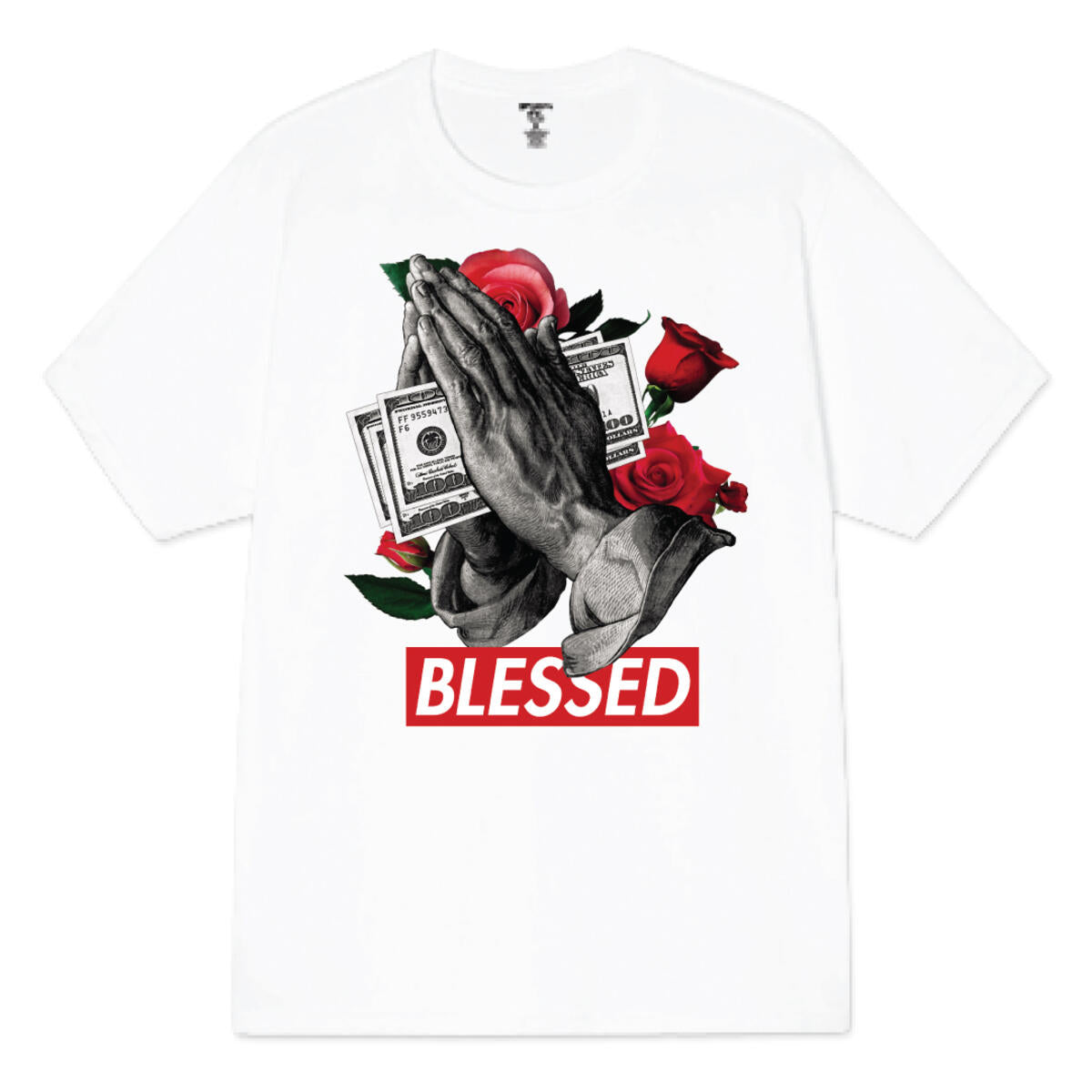Men's White 100% Cotton Tee  - Praying Blessed