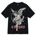 Black t-shirt with an angel graphic and 'CHosen' text on a white background