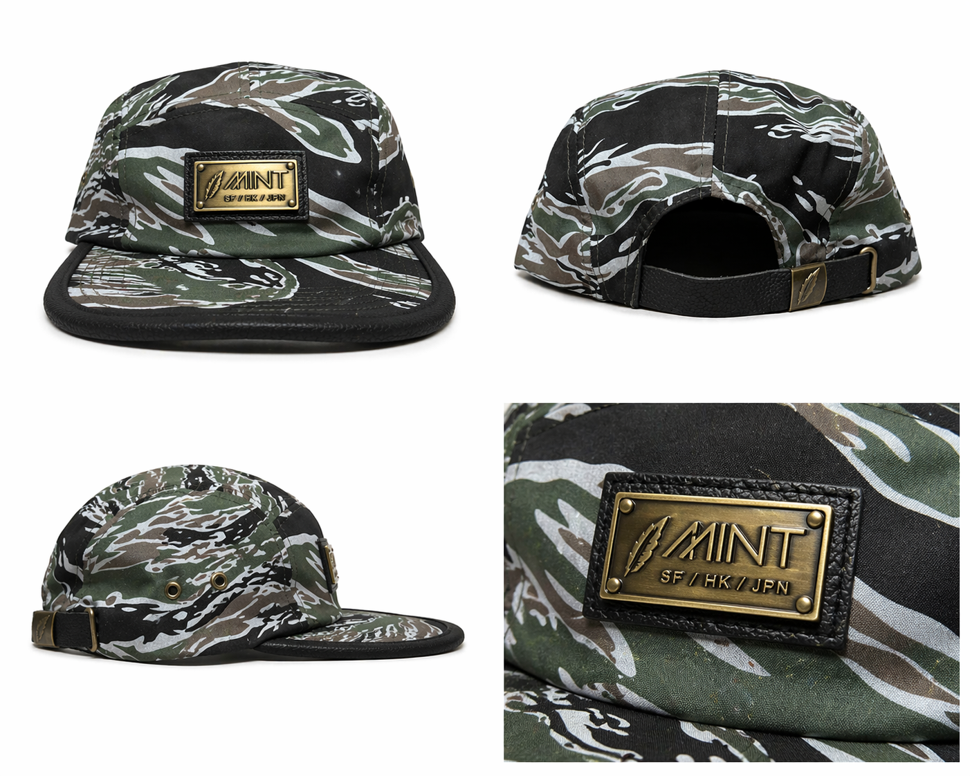 Camouflage cap with a brand logo on a white background