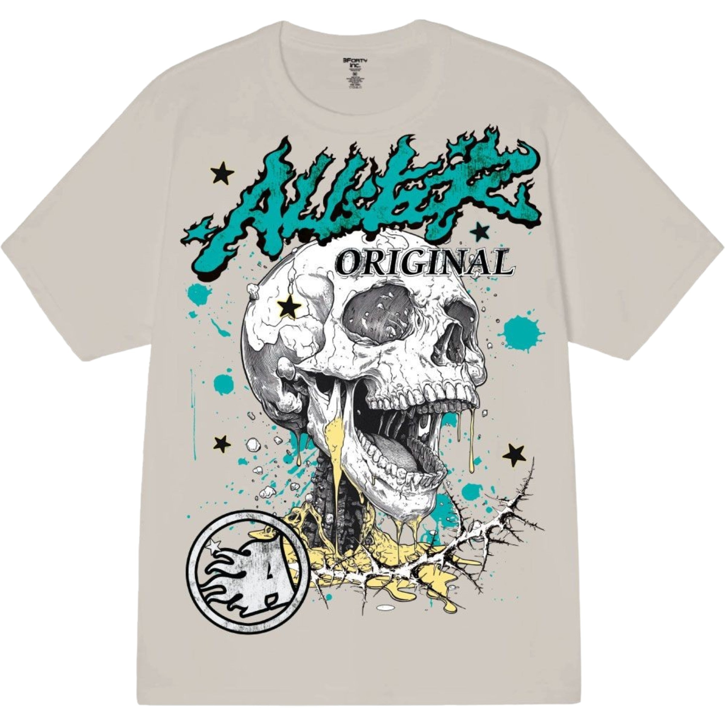 Beige t-shirt with a skull graphic and 'Athletic Original' text on a white background