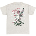 T-shirt with angel graphic and text on a white background