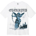 White t-shirt with angel graphic and 'Eternity' text on a white background