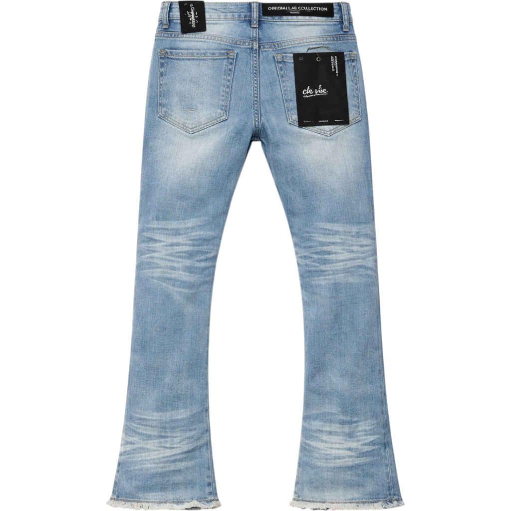 Pocket Stacked Flare Denim In Blue