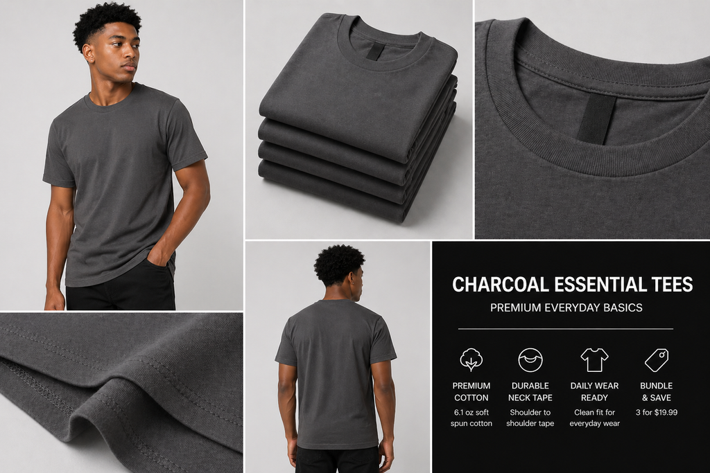 Men's Charcoal Tee Essential 100% Soft Spun Cotton