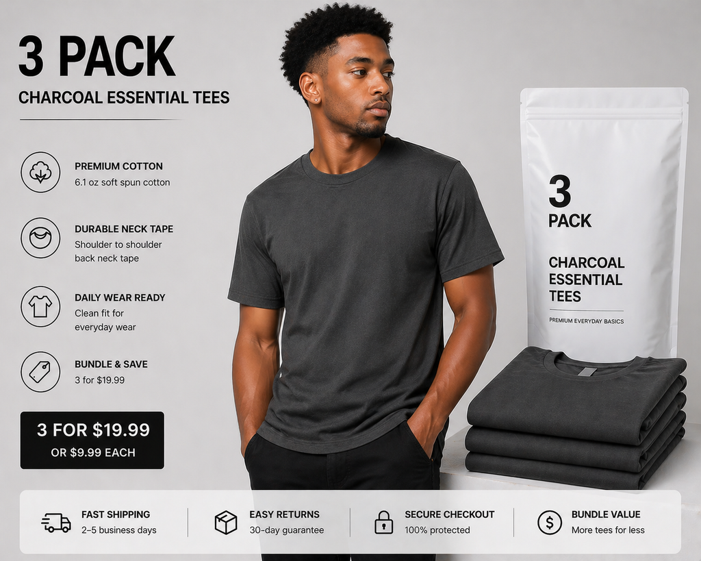 Men's Charcoal Tee Essential 100% Soft Spun Cotton