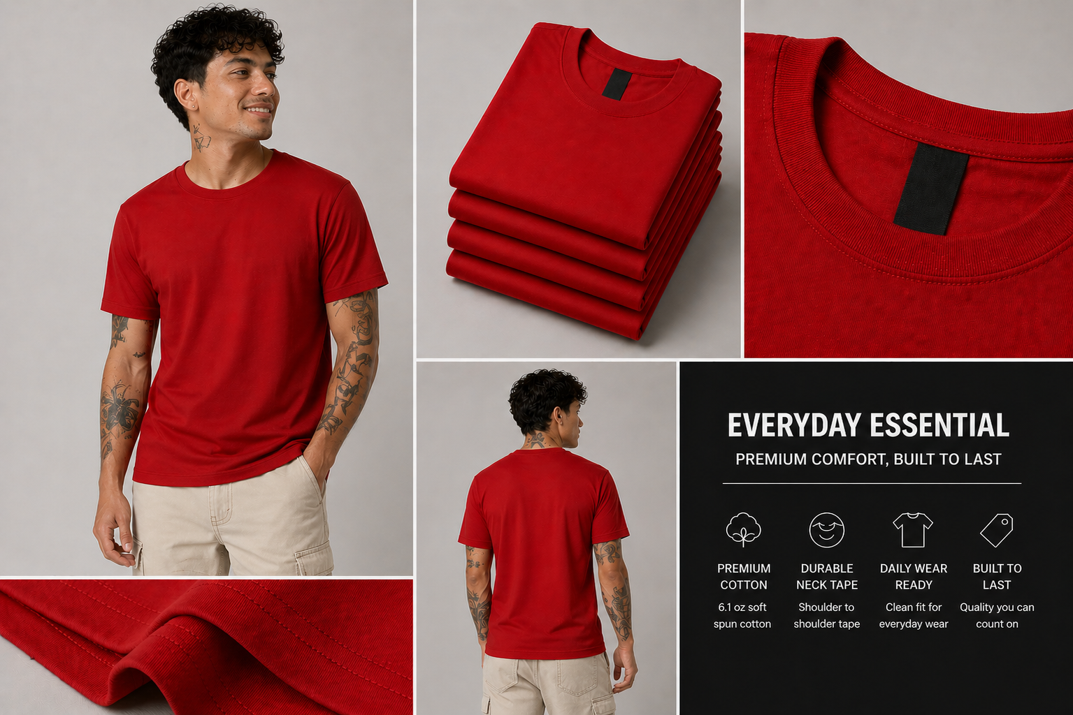 Men's Red Tee Essential 100% Soft Spun Cotton