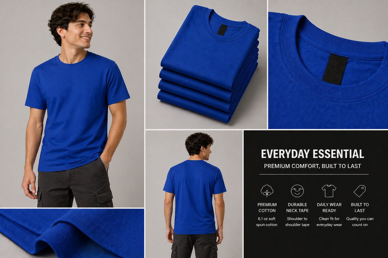 Men's Royal Blue Tee Essential 100% Soft Spun Cotton