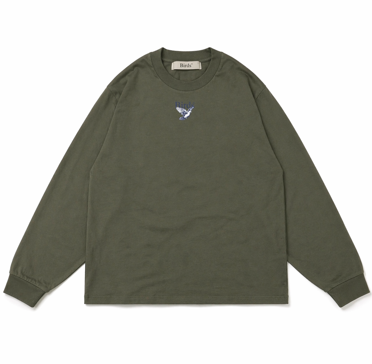 Premium Oversized Long Sleeve Dove Sketch T-Shirt in Olive