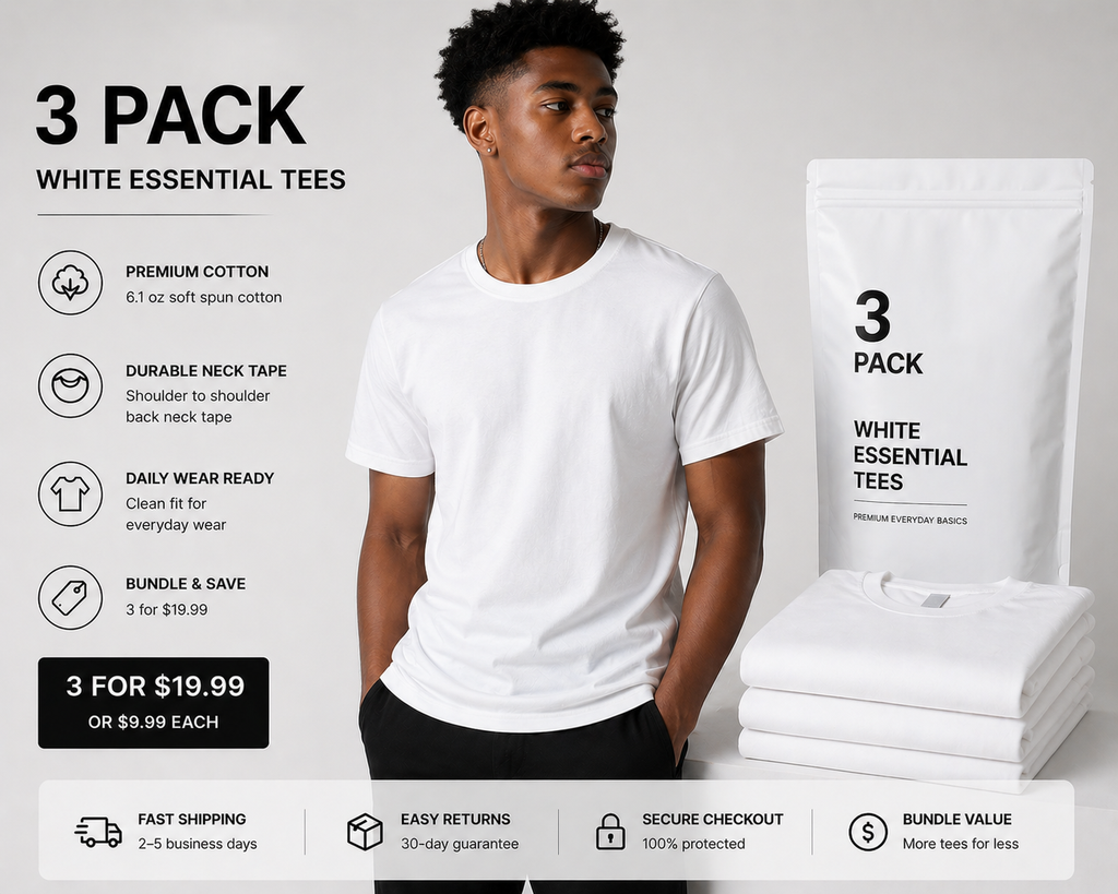 Men's White Tee Essential 100% Soft Spun Cotton