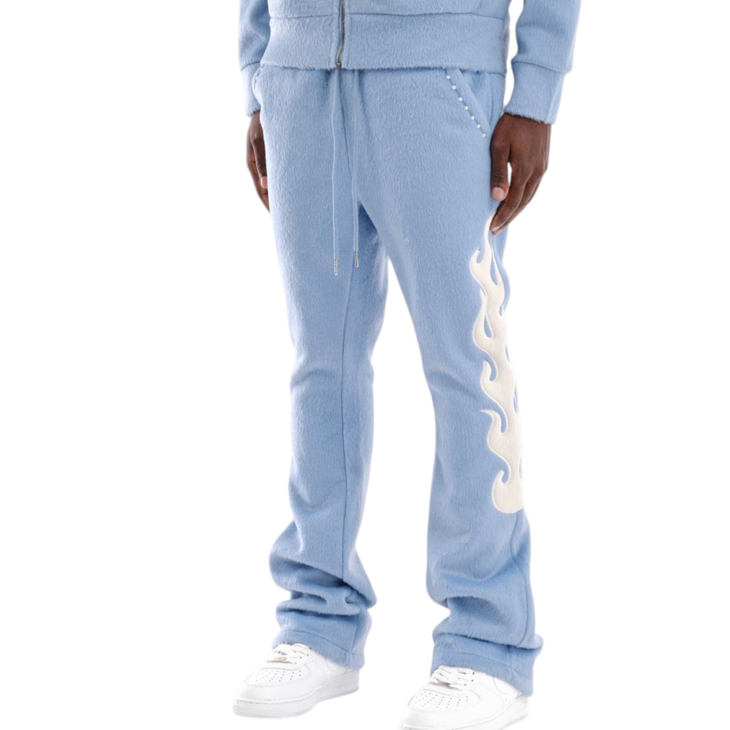 Light blue sweatpants with a white logo on a white background Copper Rivet 'Saints' Mohair Pearl Stacked Sweat Pants (Light Blue) 531581