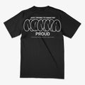 Black t-shirt with white text on a white background stacked jeans cropped tee  graphic tee