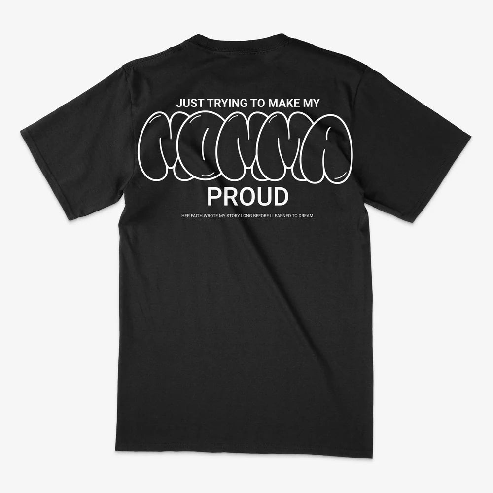 Black t-shirt with white text on a white background stacked jeans cropped tee  graphic tee