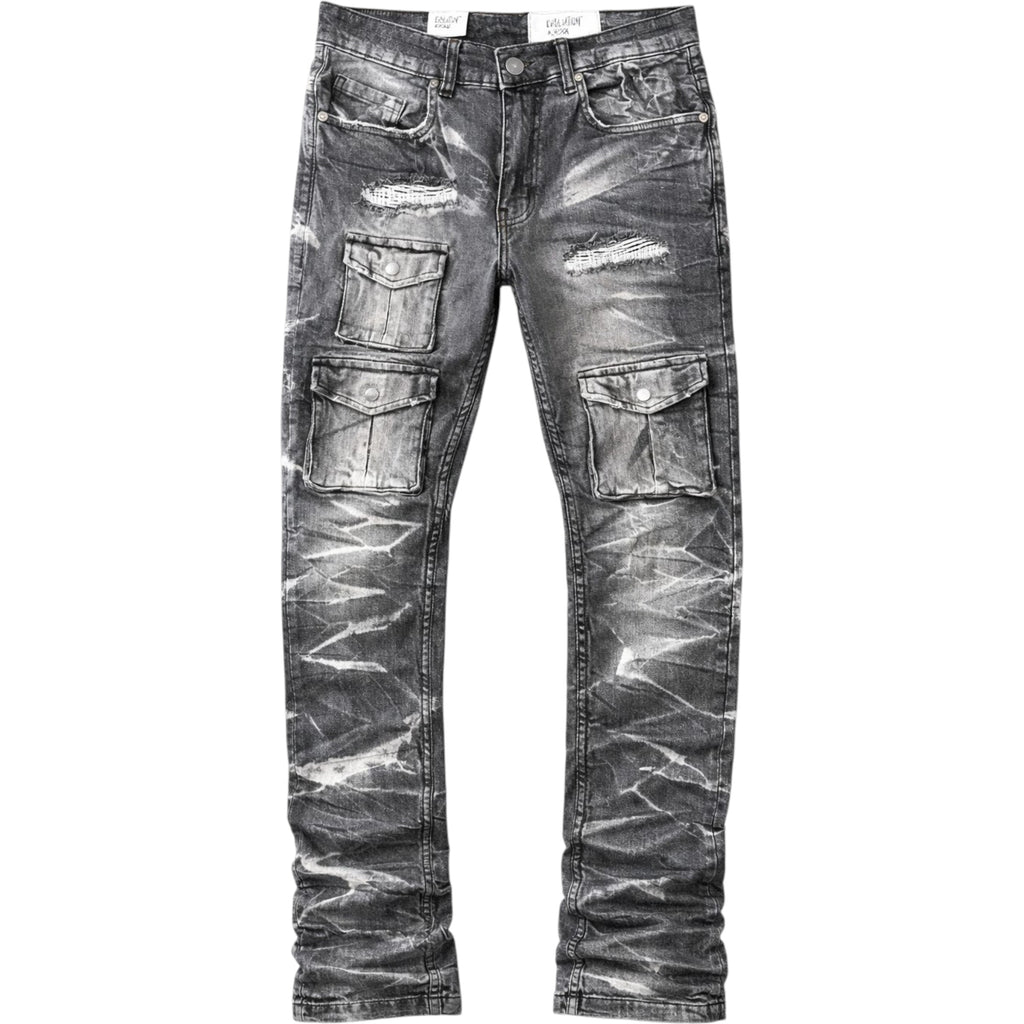 Men's Slim Fit Combat Cargo Denim In Washed Black