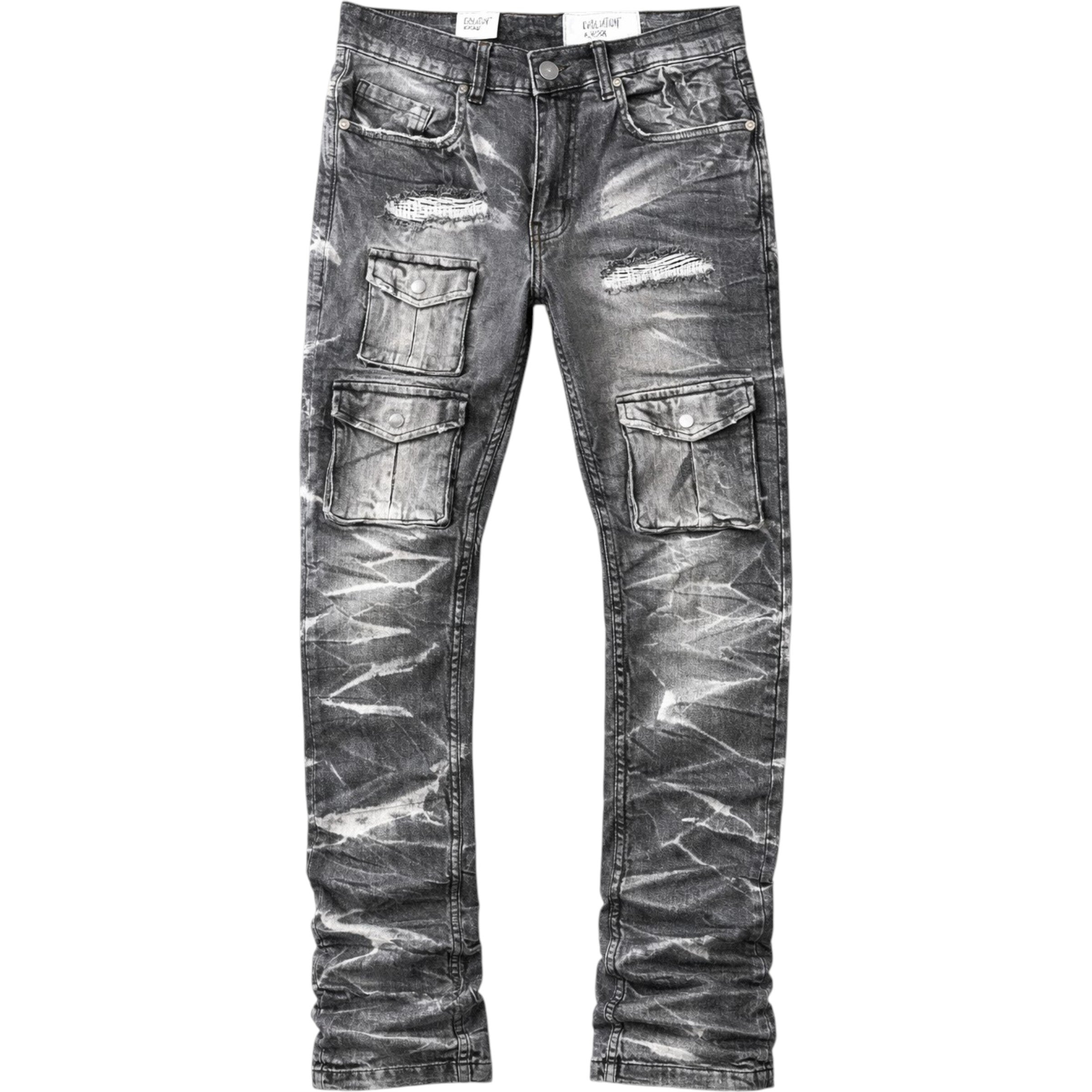 Men's Slim Fit Combat Cargo Denim In Washed Black
