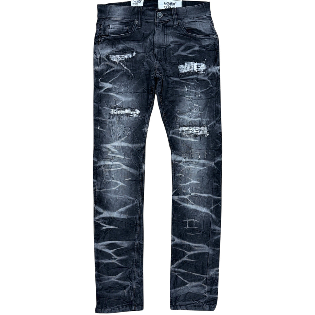 Distressed black jeans on a white background Evolution 'Rip & Repair' Legacy Denim (Washed Black) EV-330207