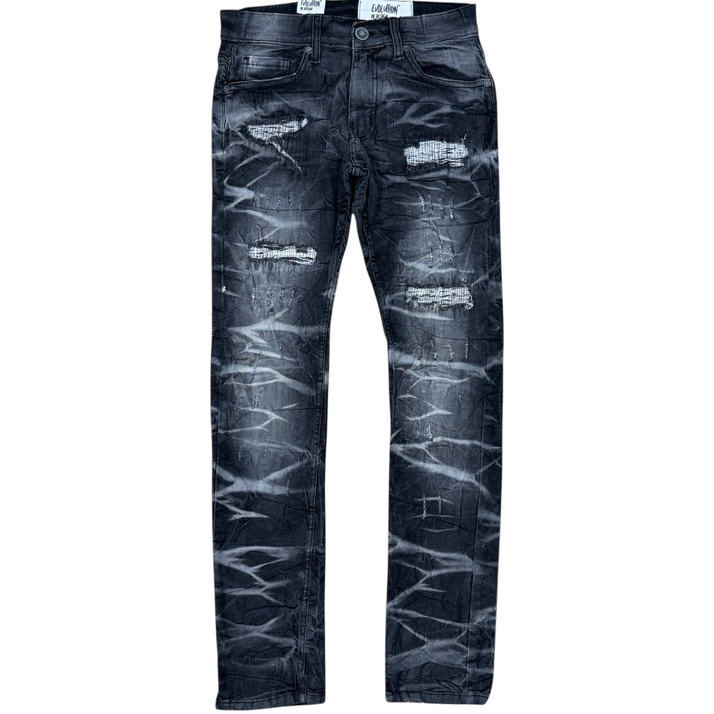 Distressed black jeans on a white background Evolution 'Rip & Repair' Legacy Denim (Washed Black) EV-330207