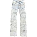 Men's Crossover Distressed Stacked Flare Denim In Ice Blue
