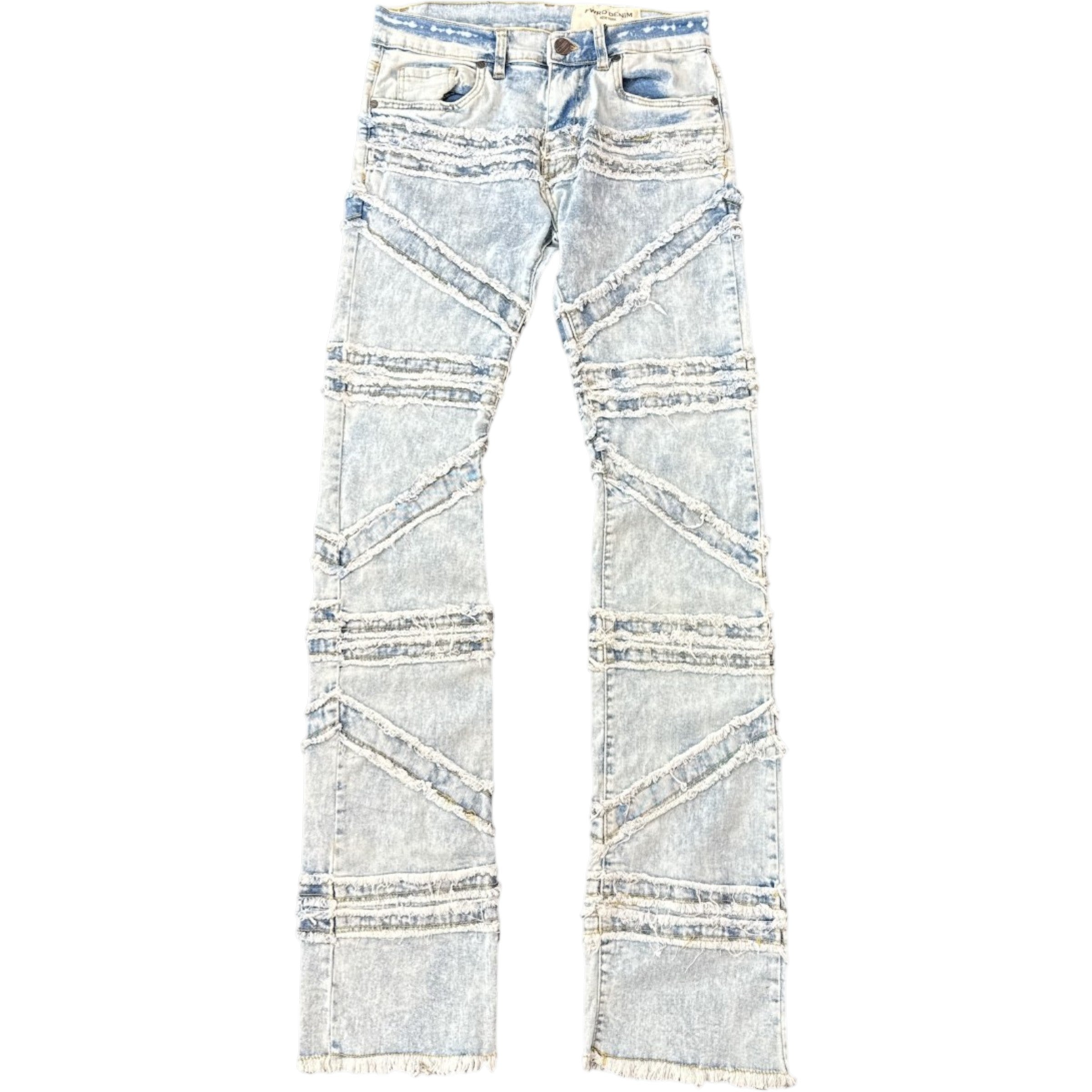 Men's Crossover Distressed Stacked Flare Denim In Ice Blue