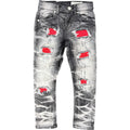 Kids Slim Fit Crystal Distressed Denim In Washed Black And Red
