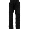 Black distressed jeans on a white background