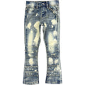 kids stacked jeans Distressed blue jeans on a white background kids stack jeans