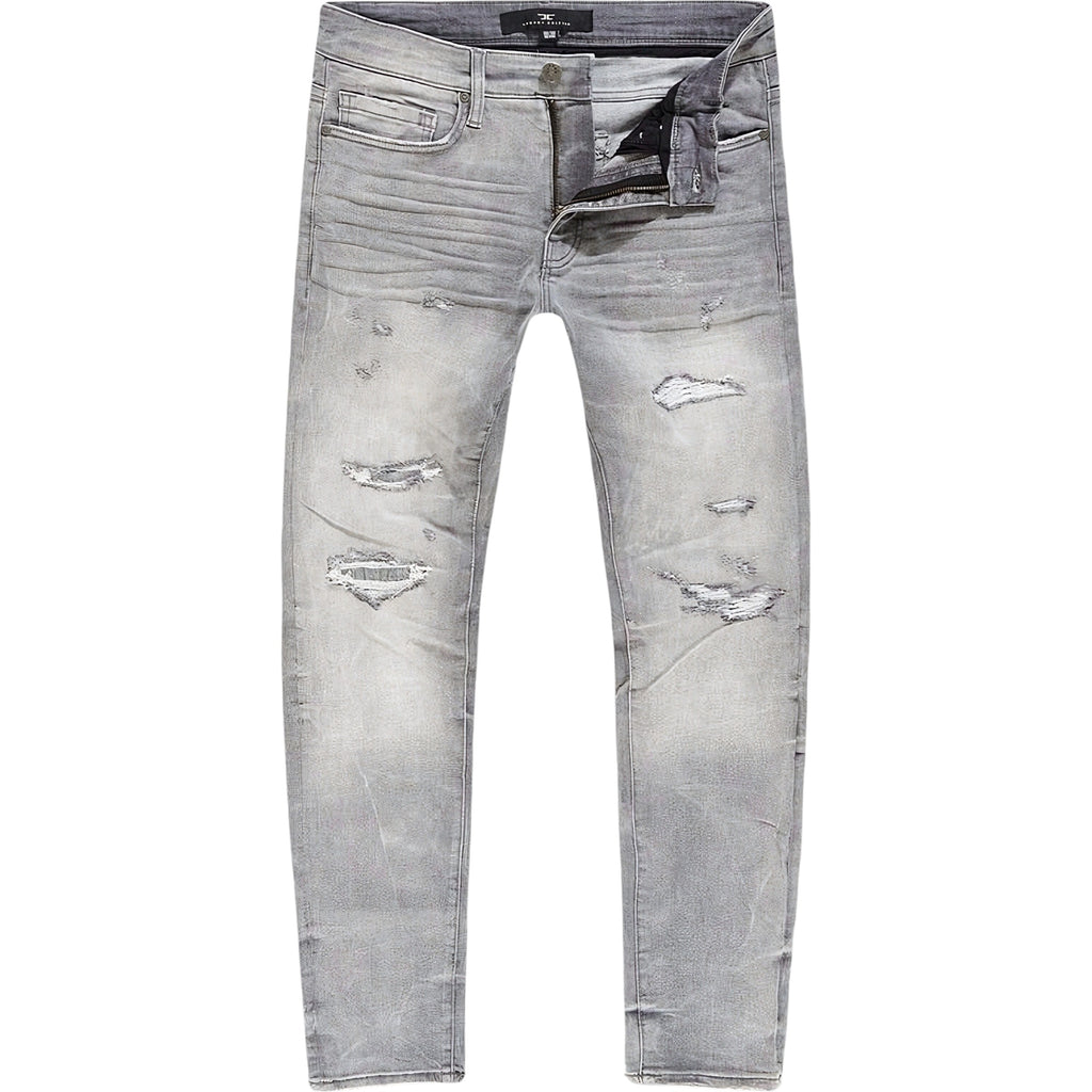 Gray distressed jeans on a white background Straight fit Jeans 