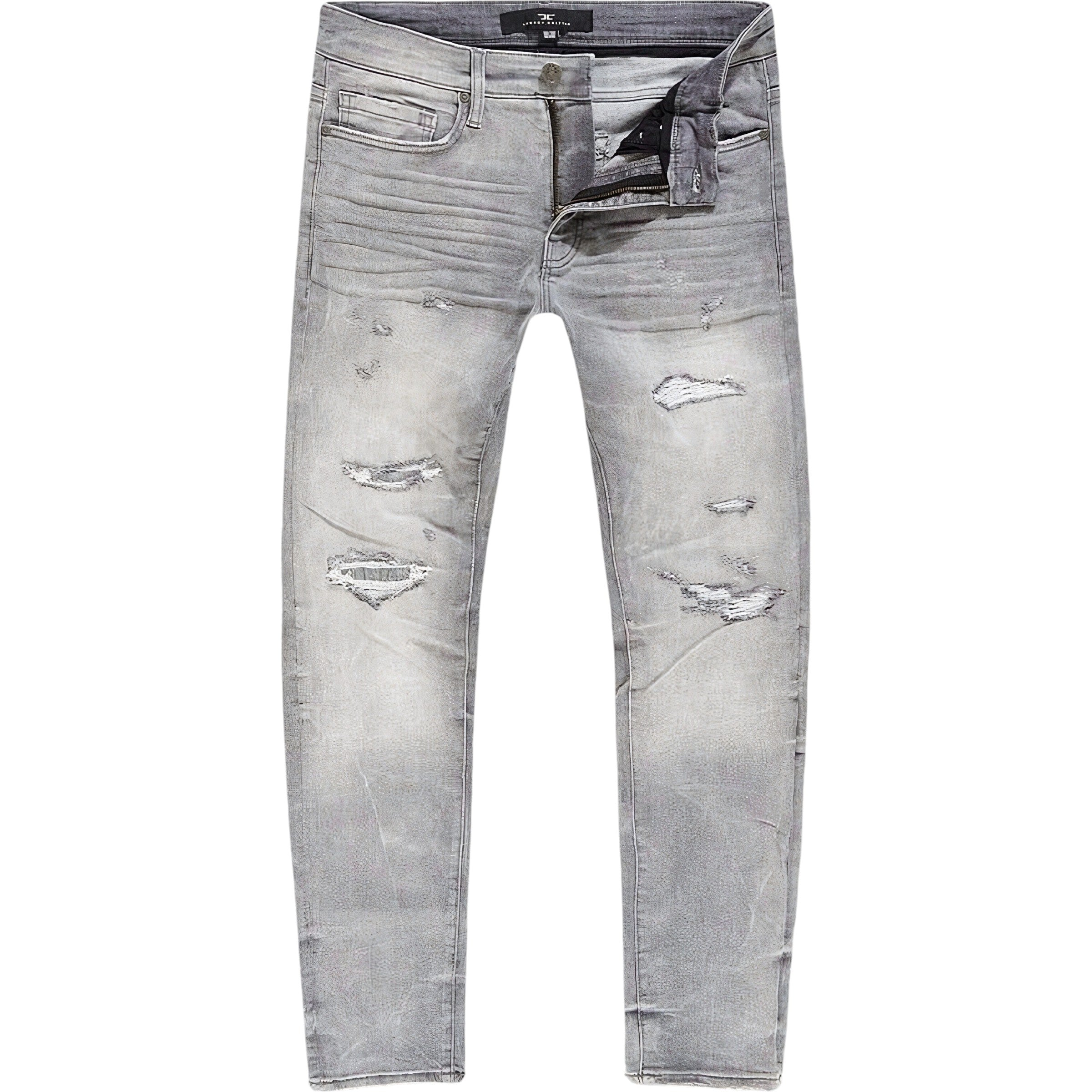 Gray distressed jeans on a white background Straight fit Jeans 