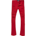 Red stacked jeans on a white background stack flared