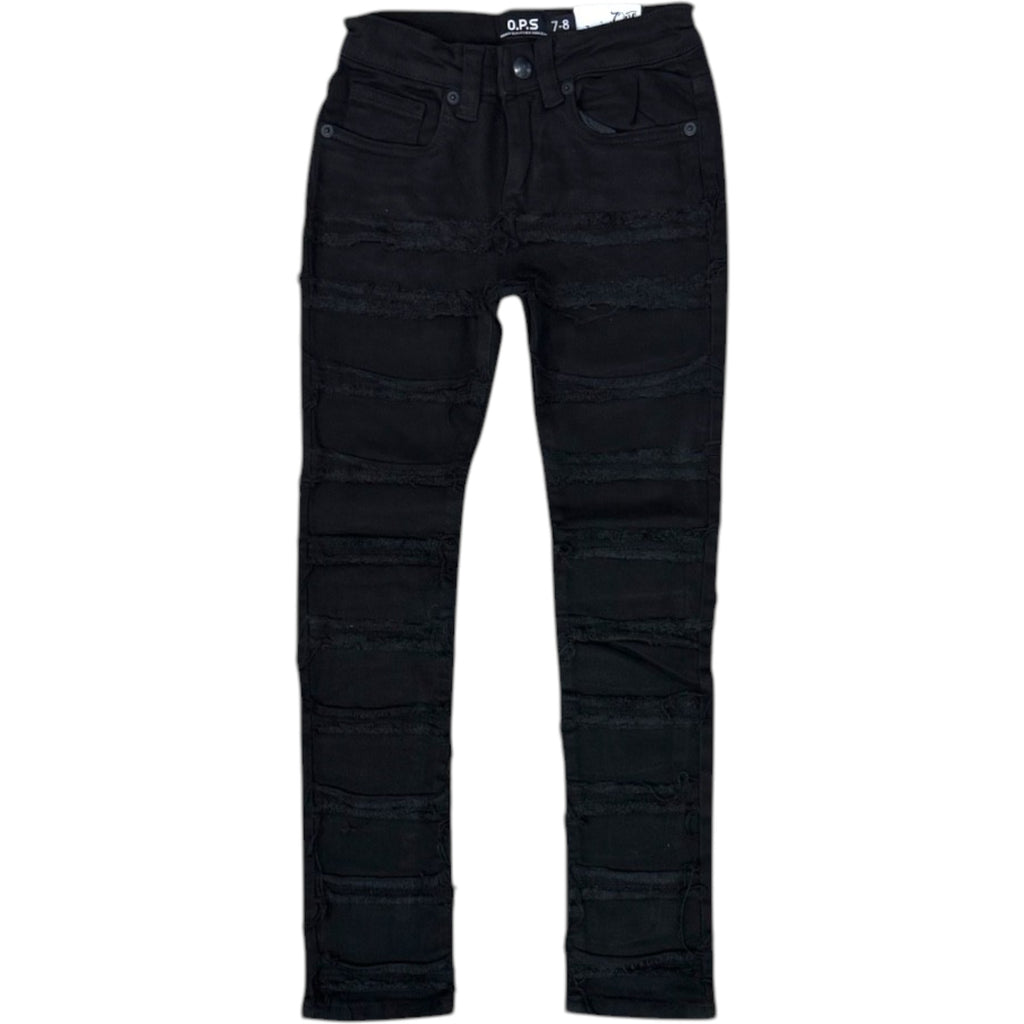 Kids Slim Fit Frayed Taped Trim Denim In Black