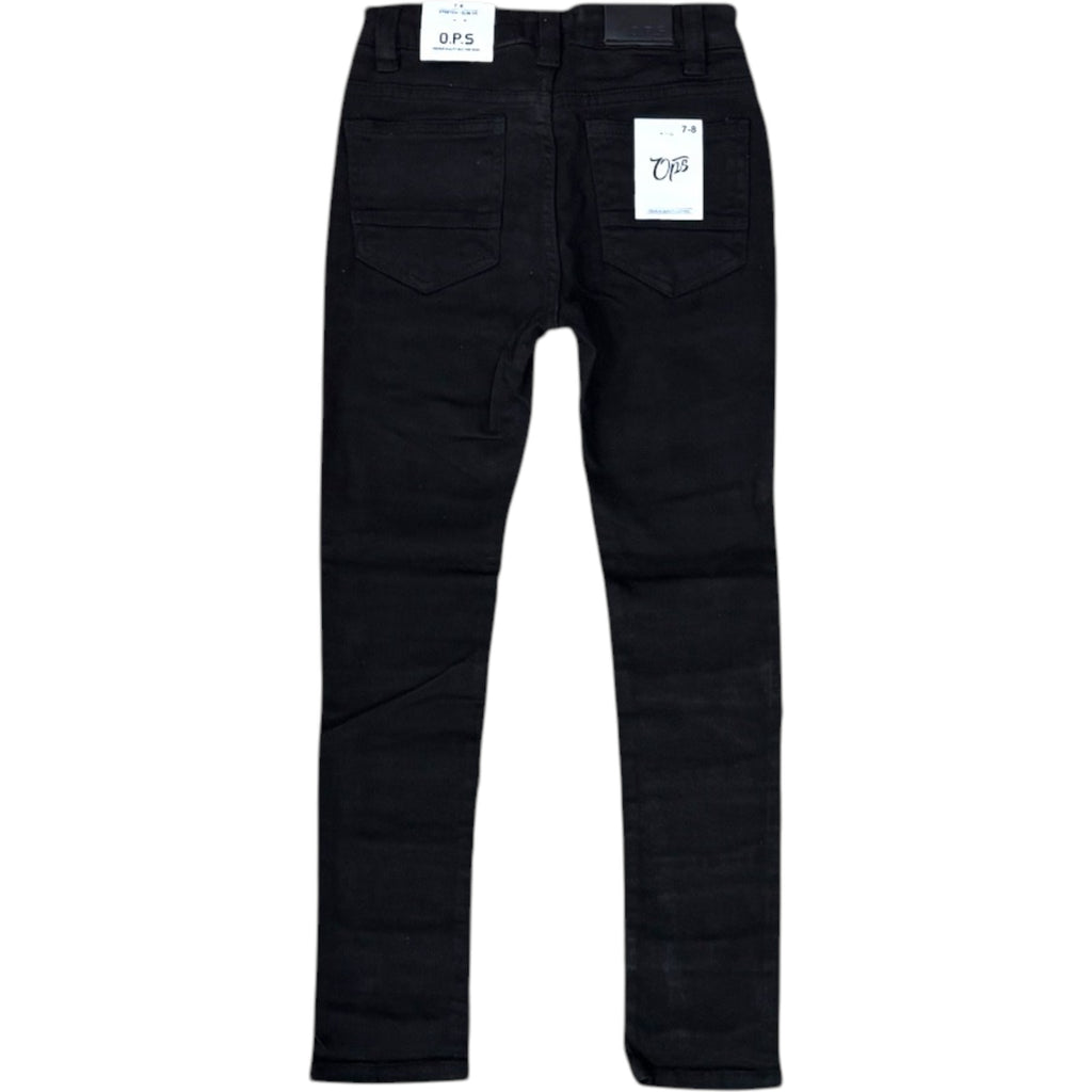 Kids Slim Fit Frayed Taped Trim Denim In Black