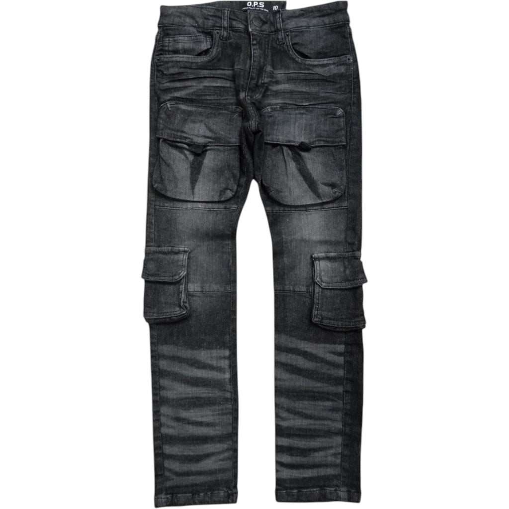 Kids Cargo Utility Pants In Black Sand