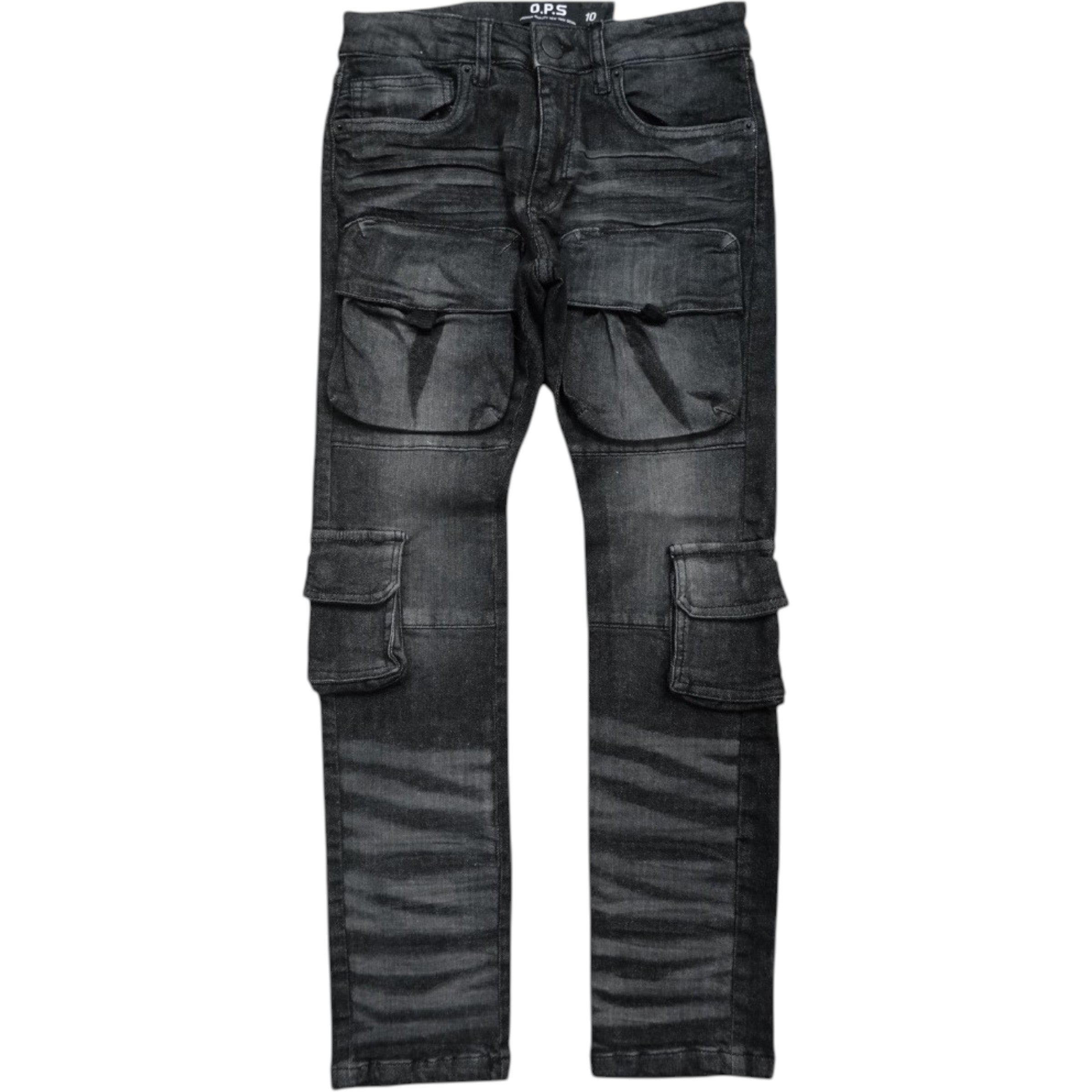 Kids Cargo Utility Pants In Black Sand