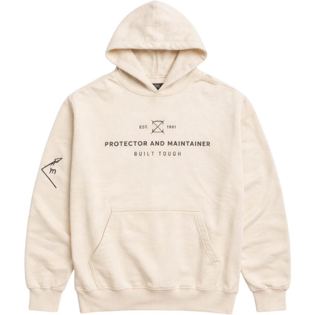 Men's French Terry Pullover Hoodie Built Tough In Cream