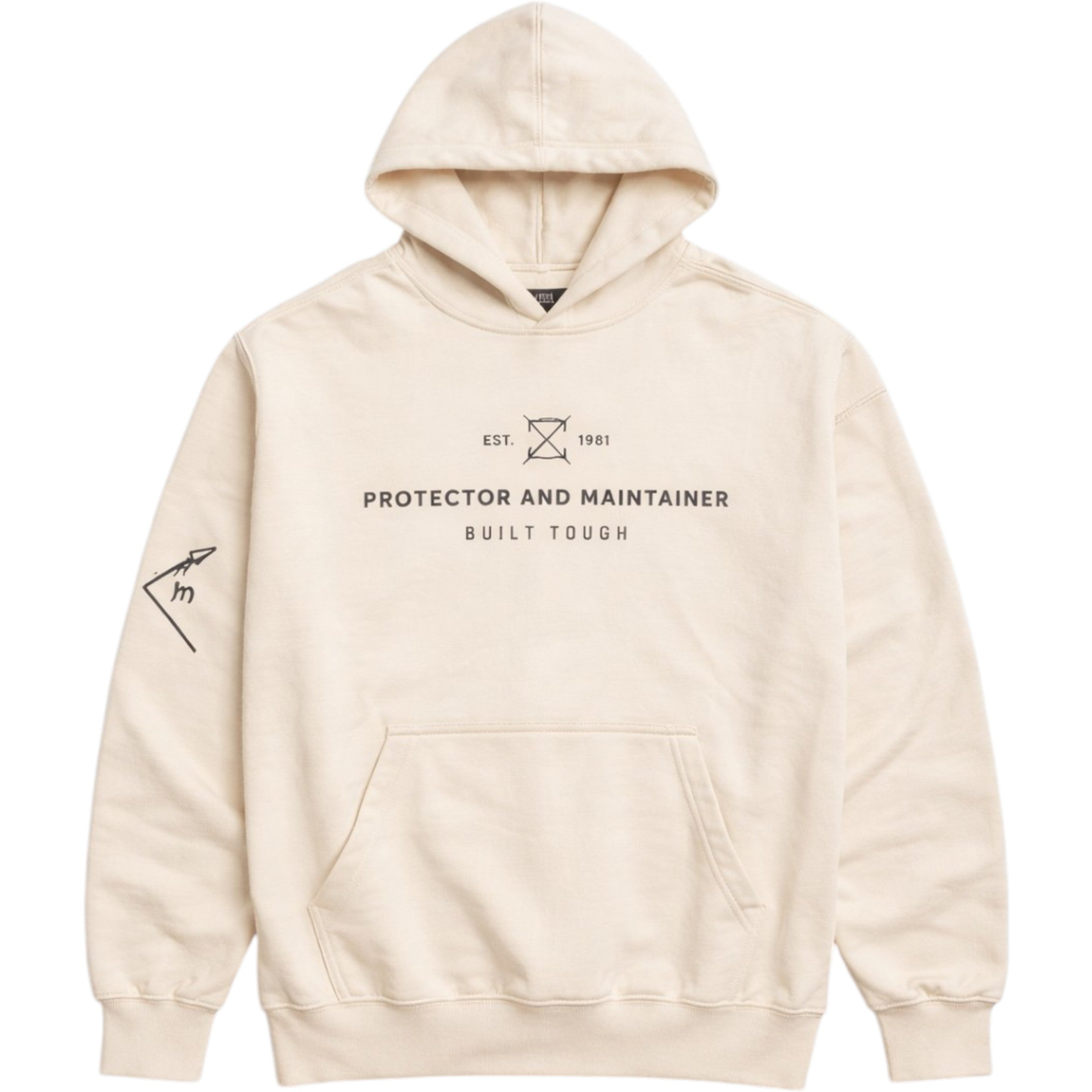 Men's French Terry Pullover Hoodie Built Tough In Cream