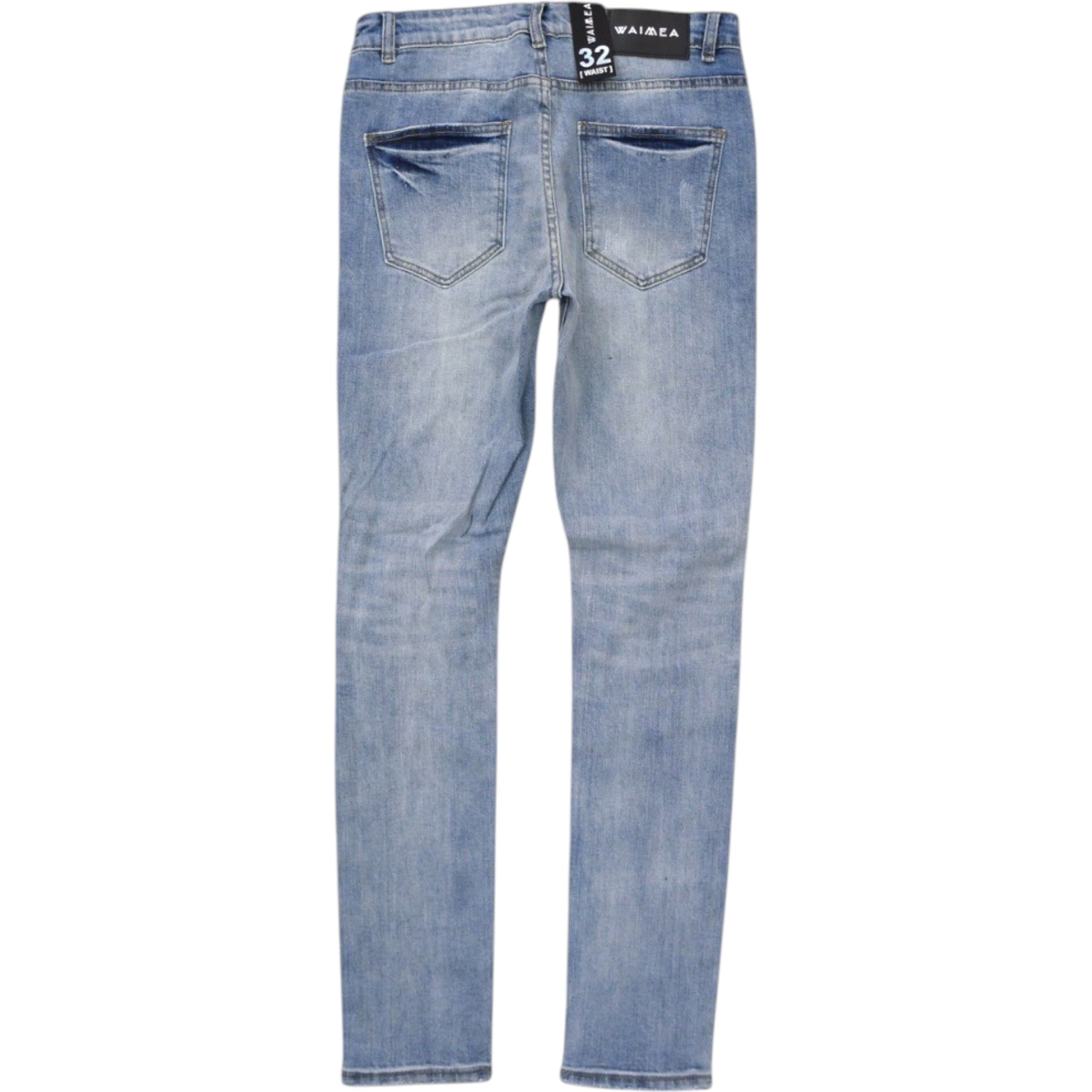 Men's Skinny Fit Plain Rips Denim In Blue Wash