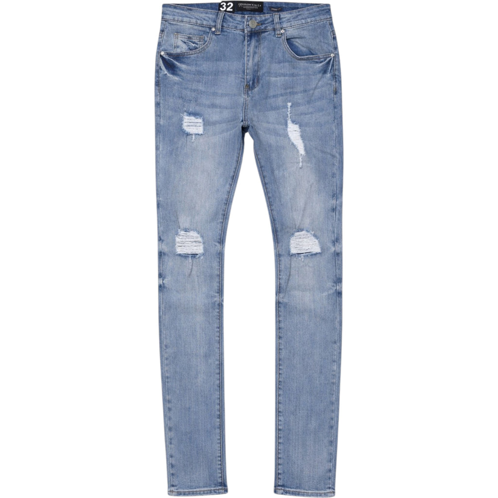 Men's Skinny Fit Plain Rips Denim In Blue Wash