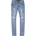 Men's Skinny Fit Plain Rips Denim In Blue Wash