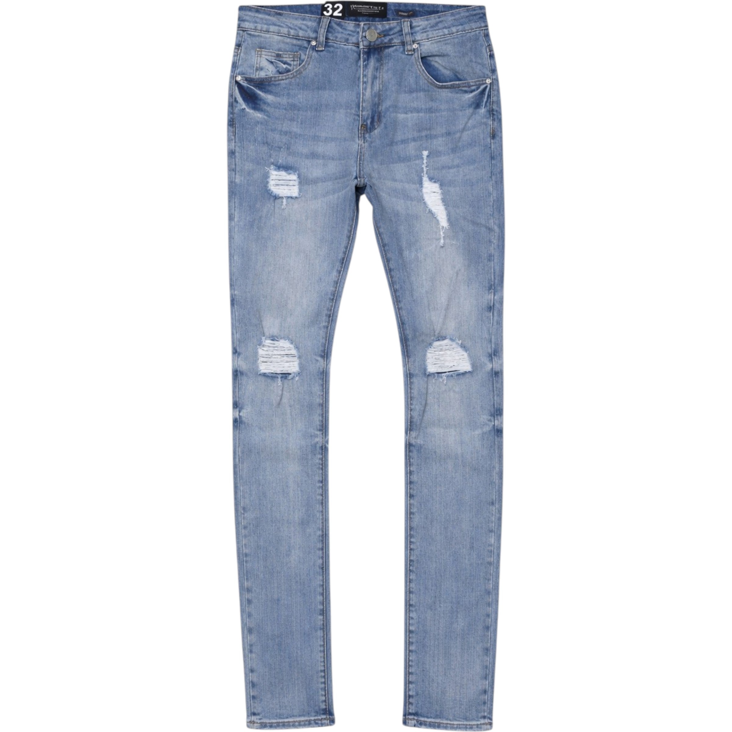 Men's Skinny Fit Plain Rips Denim In Blue Wash