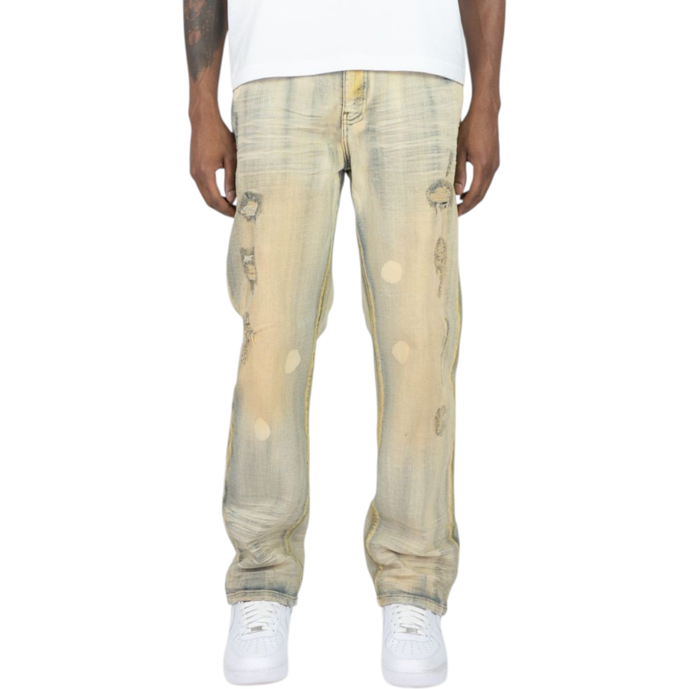 Men's Straight Fit Ripped Denim in Light Light Vintage