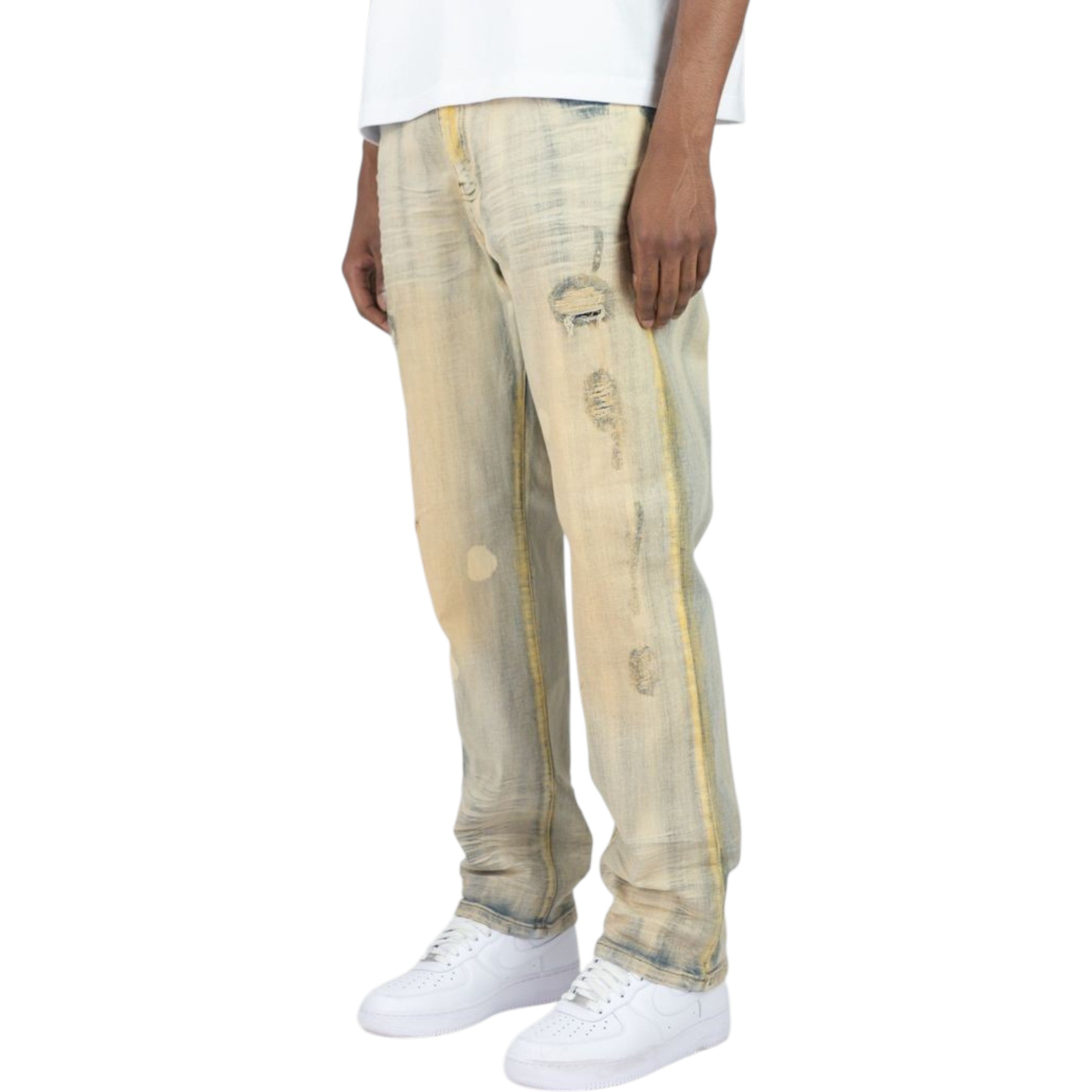Men's Straight Fit Ripped Denim in Light Light Vintage