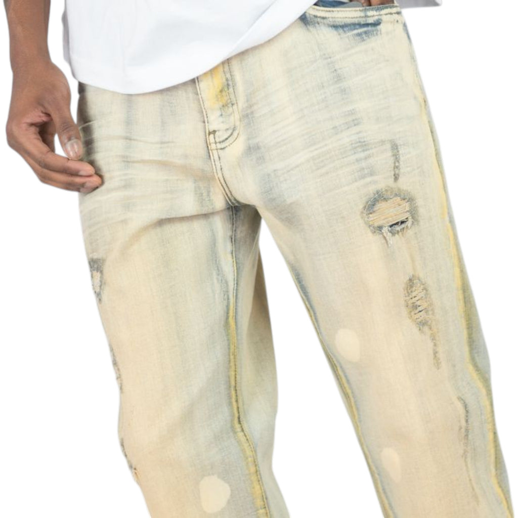 Men's Straight Fit Ripped Denim in Light Light Vintage