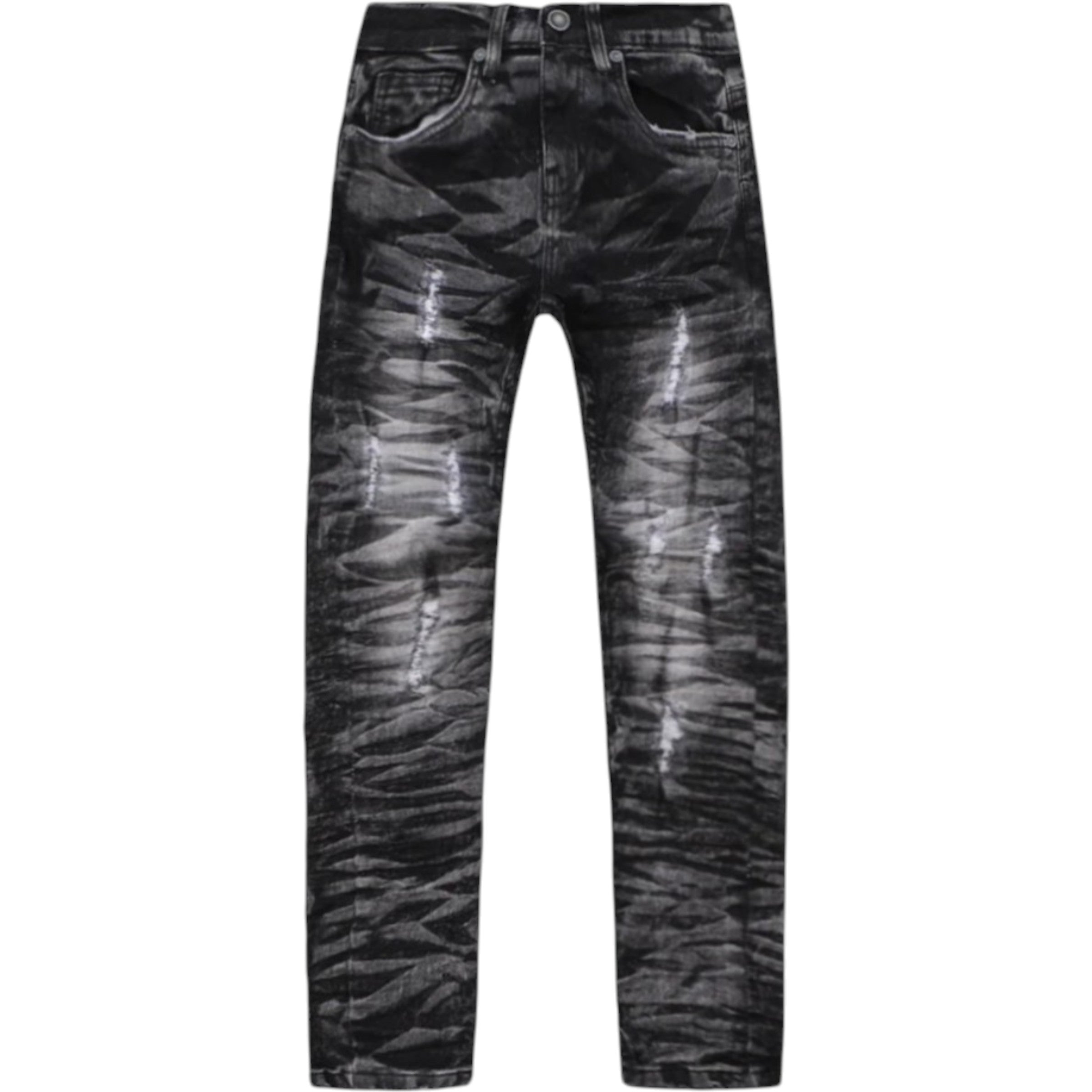 Black tie-dye jeans on a white background