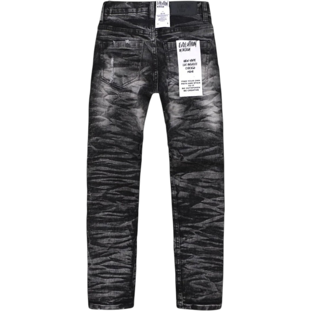 Kids Slim Fit Wild Tiger Distressed Ripple Denim In Washed Black