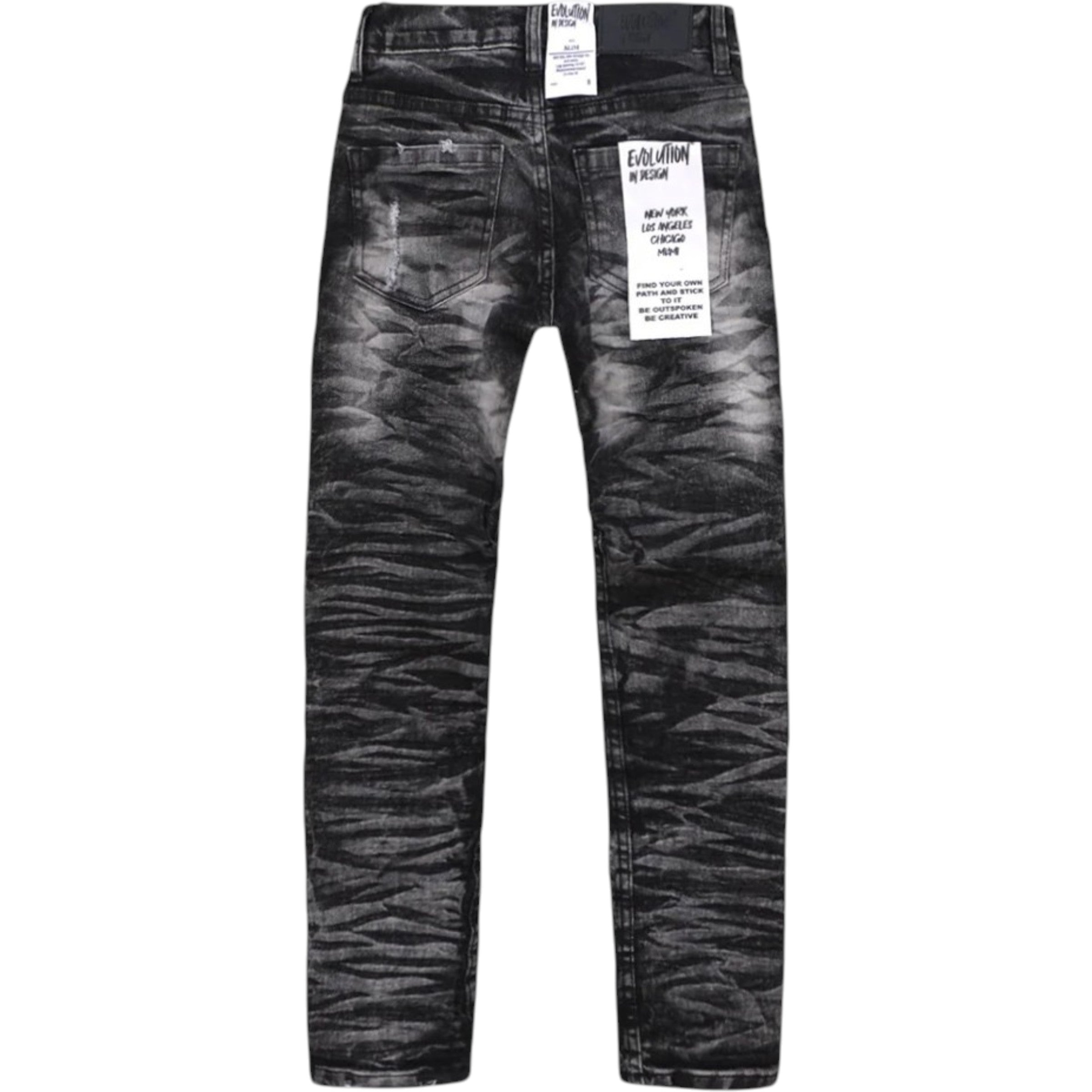 Kids Slim Fit Wild Tiger Distressed Ripple Denim In Washed Black