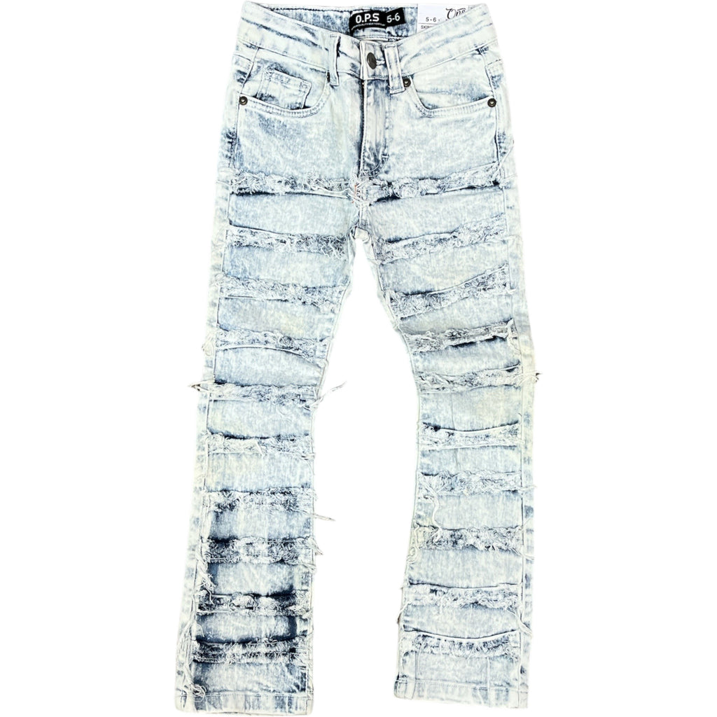 Kids Slim Fit Frayed Taped Trim Denim In Bleach