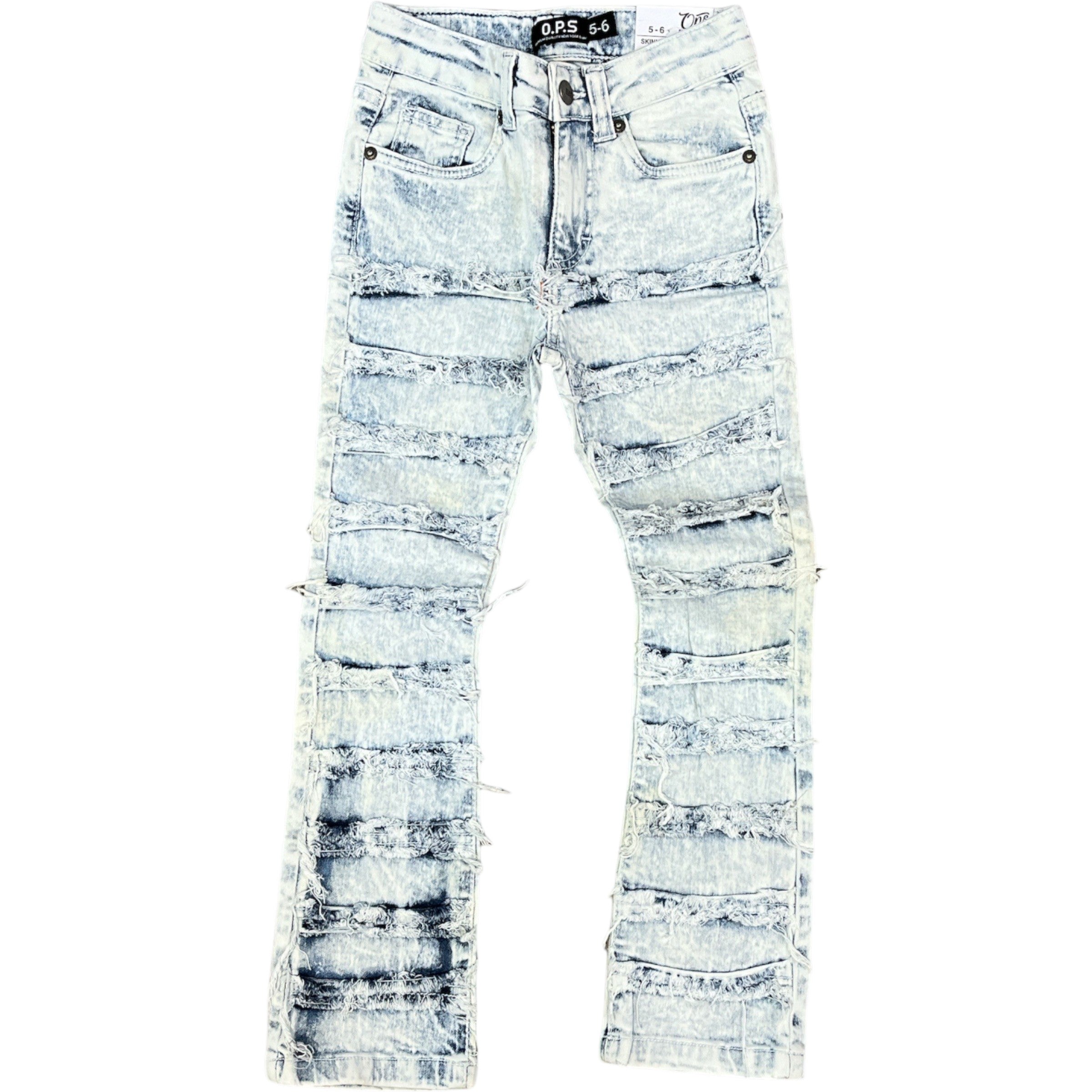 Kids Slim Fit Frayed Taped Trim Denim In Bleach