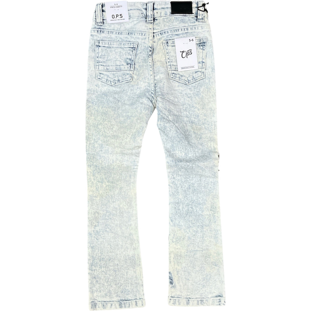 Kids Slim Fit Frayed Taped Trim Denim In Bleach