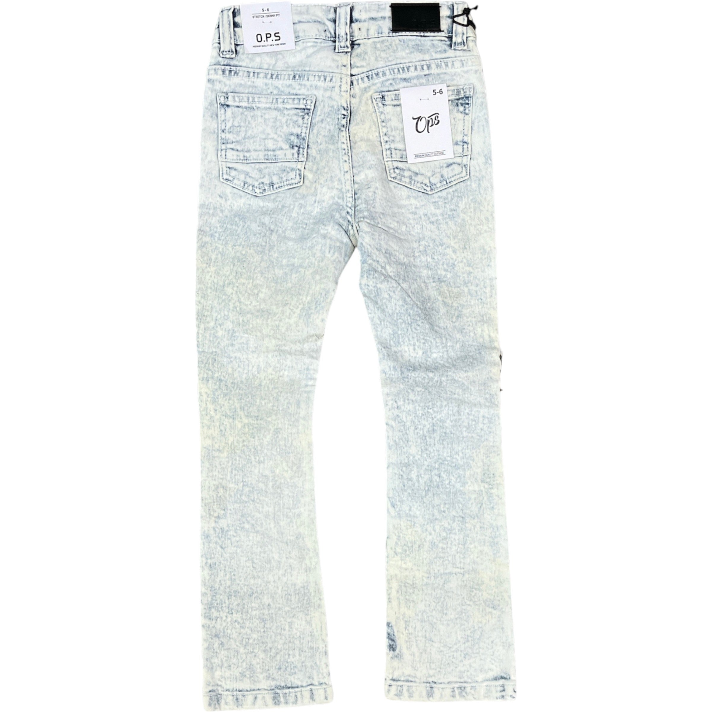 Kids Slim Fit Frayed Taped Trim Denim In Bleach
