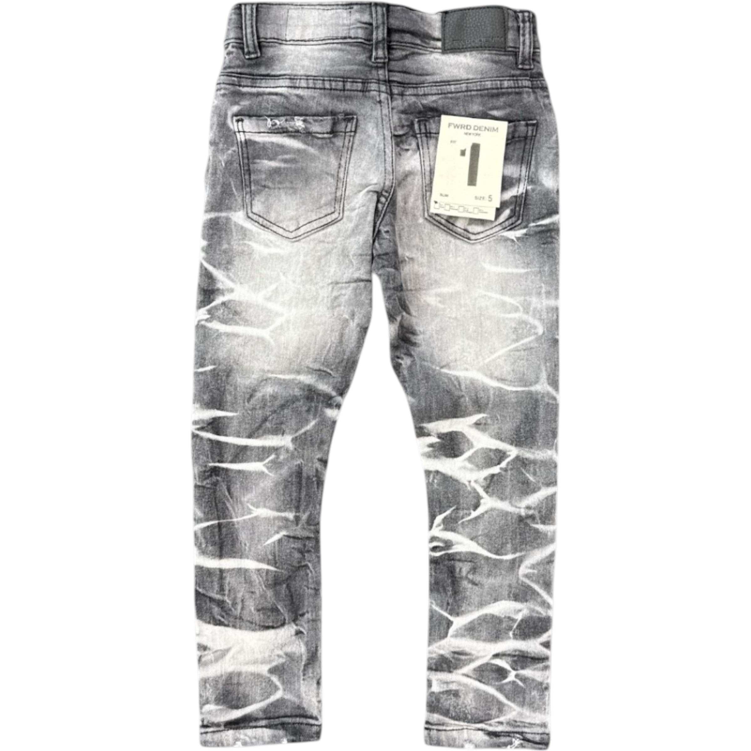 Kids Slim Fit Crystal Distressed Denim In Washed Black And Red